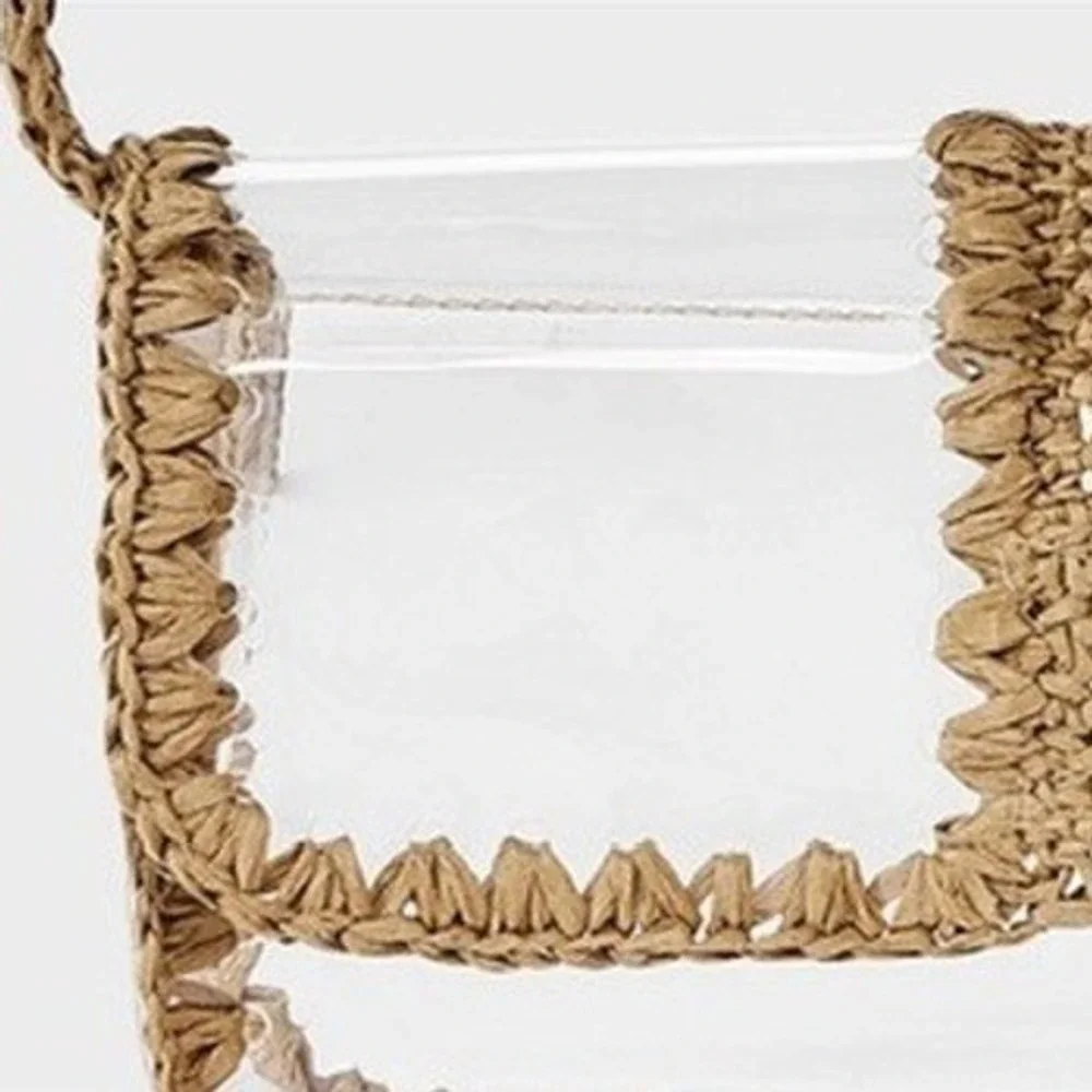 Universal Thread Clear Shoulder Bag Womens Small Tan Straw Trim NEW